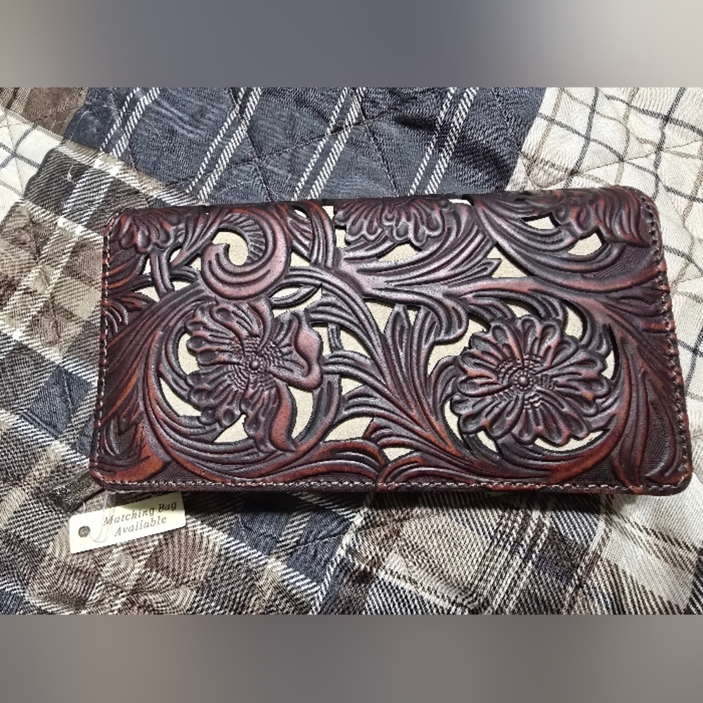 Floral Embossed Leather Wallet